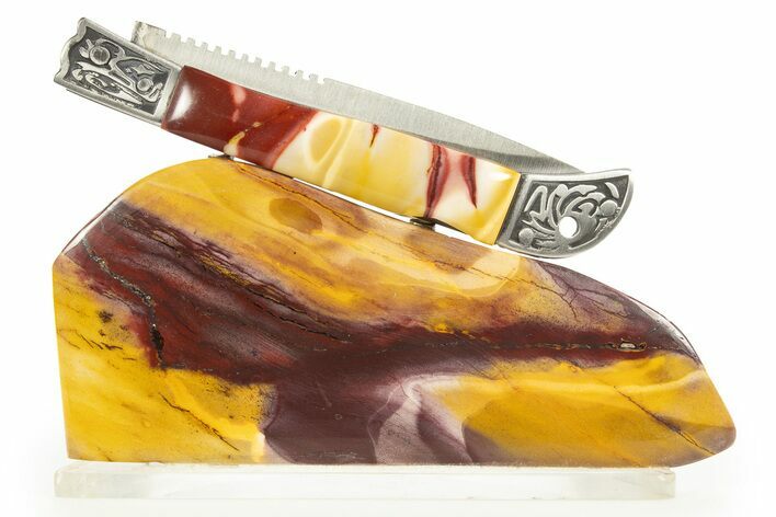 Pocket Knife With Mookaite Jasper Inlays & Matching Base #327599